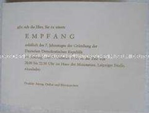Einladungskarte zum Empfang des Ministerrates anlässlich des 7. Jahrestages der DDR