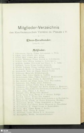 Mitglieder-Verzeichnis des Kaufmännischen Vereins zu Plauen i.V.