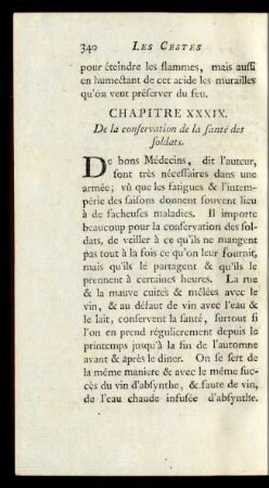 Chapitre XXXIX. De la conservation de la santé des soldats