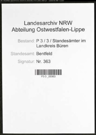 Sterberegister Standesamt Bentfeld