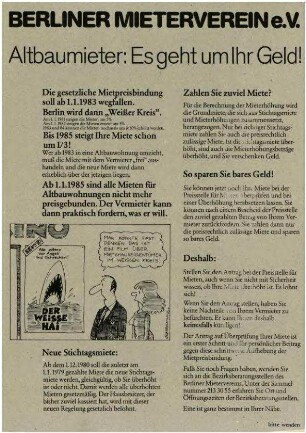 Flugschrift: Berliner Mieterverein e.V., Altbaumieter: Es geht um Ihr Geld! 1980