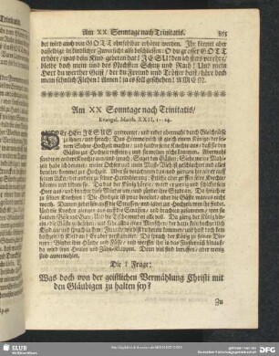 Am XX Sonntage nach Trinitatis