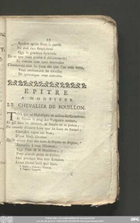 Epitre A Monsieur Le Chevalier De Bouillon.