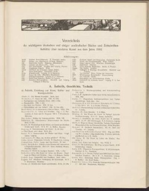 Verzeichnis der wichtigeren deutschen und einiger ausländischer Bücher und Zeitschriften-Aufsätze über moderne Kunst aus dem Jahre 1902