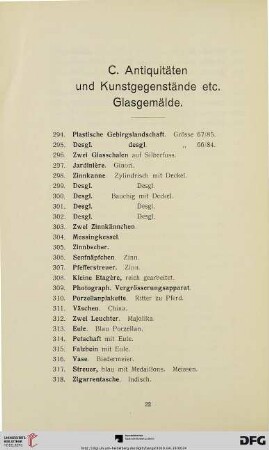C. Antiquitäten und Kunstgegenstände etc. Glasgemälde (Nr. 294-741)