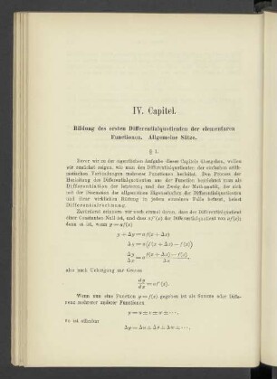 IV. Capitel. Bildung des ersten Differentialquotienten der elementaren Functionen. Allgemeine Sätze