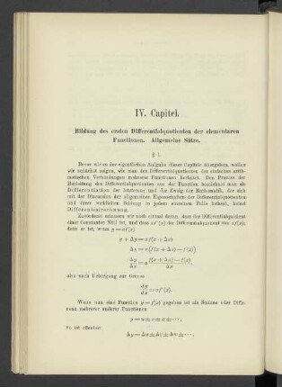 IV. Capitel. Bildung des ersten Differentialquotienten der elementaren Functionen. Allgemeine Sätze