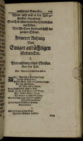 Fernerer Anhang Noch Einiger andächtigen Gedancken.