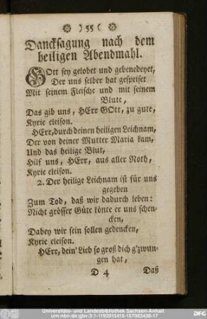 Dancksagung nach dem heiligen Abendmahl.