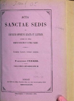 Acta Sanctae Sedis : in compendium opportune redacta et illustrata. 12. 1879