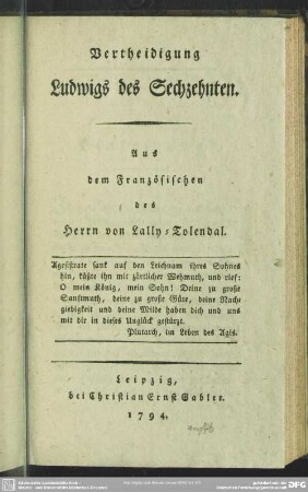 Vertheidigung Ludwig des Sechzehnten