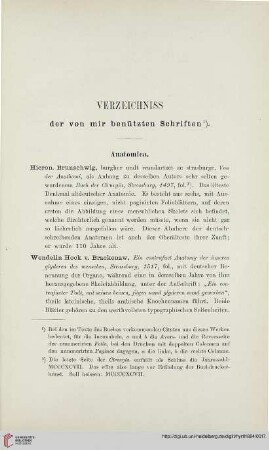 Verzeichniss der von mir benützten Schriften