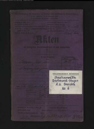 Landfriedensbruch (Plünderungen usw. in Hamm am 3.- 4.7.1919) Vater: Pröpper, Josef sen. Mutter: Pröpper, Maria, geb. Heuser Angeklagter: Pröpper, Josef jun.