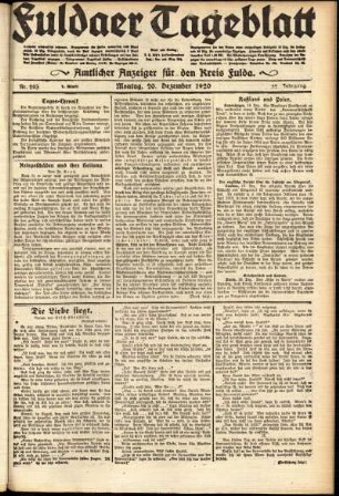 Erste Ausgabe vom Montag, den 20. Dezember 1920.