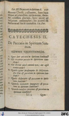 Catechesis IX. De Peccatis in Spiritum Sanctum.