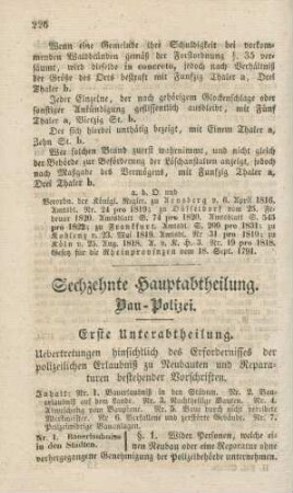 Sechszehnte Hauptabtheilung. Bau-Polizei