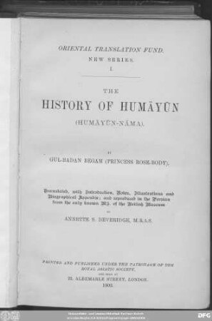 The history of Humāyūn (Humāyūn-nāma)