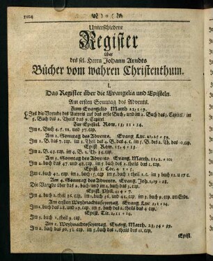 1014-1048, Unterschiedene Register über des sel. Herrn Johann Arndts Bücher vom wahren Christenthum