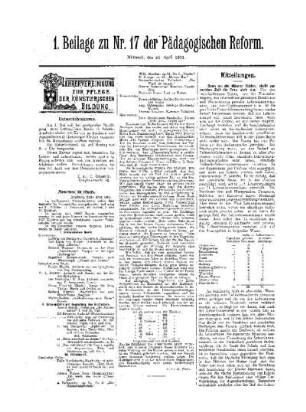 Mitteilungen : 1. Beilage zu Nr. 17 der Pädagogischen Reform