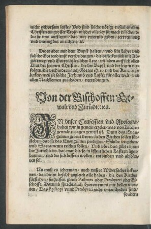 Von der Bischoffen Gewalt und Jurisdiciton.