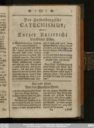 Der Heidelbergische Catechismus; Oder: Kurzer Unterricht Christlicher Lehre.