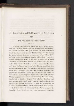 Zur Pommerschen und Mecklenburgischen Münzkunde