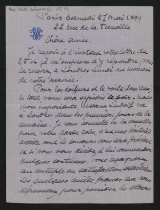 Brief an Lilli Lehmann : 27.05.1899