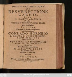 Disputatio Theologica De Resurrectione Carnis