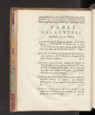 Table des Lettres