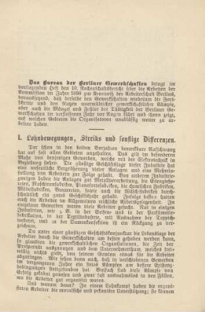 I. Lohnbewegungen, Streiks und sonstige Differenzen.