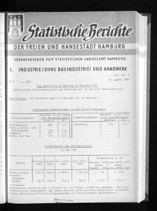 Die Industrie in Hamburg im Februar 1960 : Lfd. Nr. 8