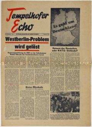 Zeitung der Nationalen Front für den West-Berliner Bezirk Tempelhof u.a. zur Deutschen Frage
