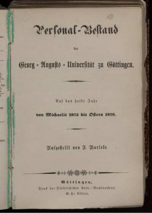 WS 1875/76: Personal-Bestand der Georg-Augusts-Universität zu Göttingen