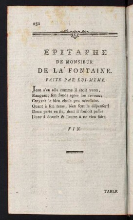 252, Epitaphe de Monsieur De La Fontaine