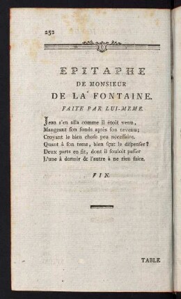 252, Epitaphe de Monsieur De La Fontaine