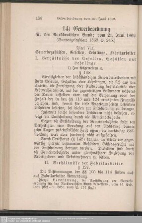 14) Gewerbeordnung für den Norddeutschen Bund : vom 21. Juni 1869