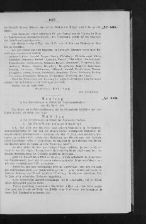 Nachtrag zu den Verordnungen in betreff des Auswandererwesens, vom 20. April 1868.