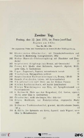 Zweiter Tag. Freitag, den 12. Juni 1931, im Franz-Josef-Saal. Beginn um 3 Uhr (Nr. 281-590)