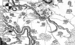 Mühlberg/Elbe-Koßdorf. Ausschnitt: Plan der Action ... bey Cossdorf (20.2.1760), aus: Neues Kriegstheater, Leipzig 1758 (Sign.: VIII 95)