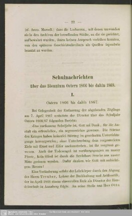 Schulnachrichten über das Biennium Ostern 1866 bis dahin 1868