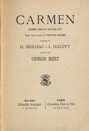 Carmen : dramma lirico in quattro atti