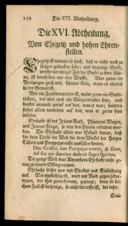 Die XVI. Abtheilung. Von Ehrgeitz und hohen Ehrenstellen