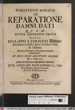 Dissertatio Moralis De Reparatione Damni Dati