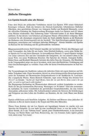Jüdische Ehrengäste: Leo Epstein besucht seine alte Heimat