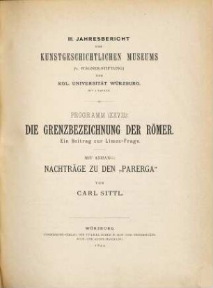 Jahresbericht des Kunstgeschichtlichen Museums (v. Wagner-Stiftung) der Universität Würzburg. 3. 1894