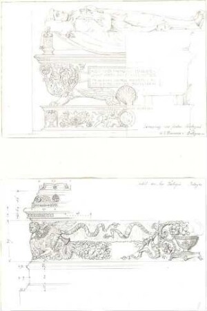 Lange, Ludwig; Lange - Archiv: VIII.5 Grabdenkmäler (Renaissance / Barock) - Sarkophag des Grabmals Tartagni in S. Domencio u. Sockel des Monuments Tartagni in Bologna (Ansichten)