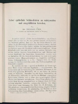 Ueber epitheliale Schlussleisten an embryonalen und ausgebildeten Geweben
