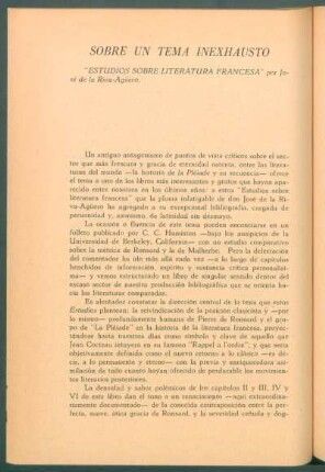 Sobre un tema inexhausto - "Estudios sobre literatura francesa" por José de la Riva-Agüero