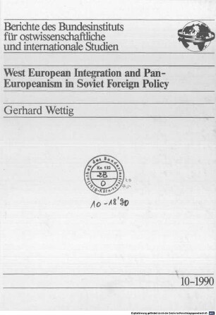 West European integration and pan-Europeanism in Soviet foreign policy