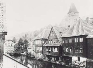 Kronach, Stadtansicht : Kronach. Stadtansicht mit Stadtturm. Blick über die Haßlach nach Nordosten